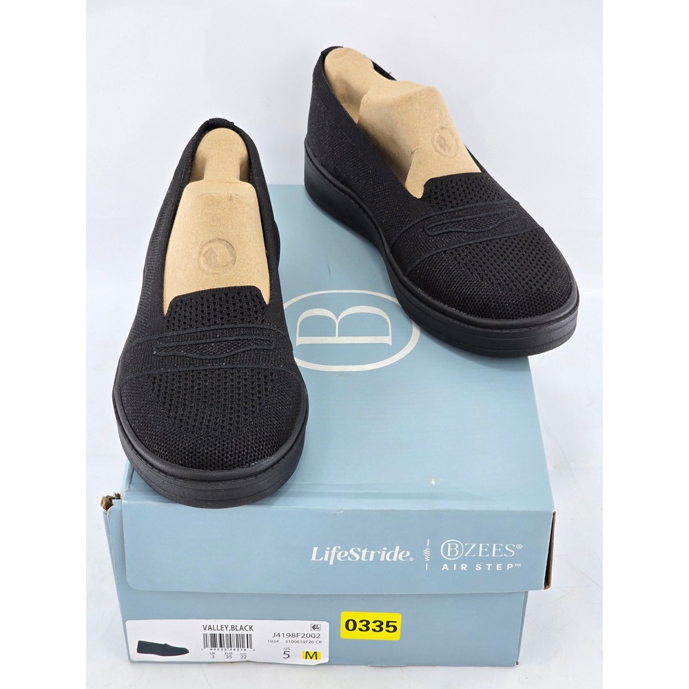 BZees LifeStride Valley Slip On Shoes Womens 5 Black Knit Air Step - NEW